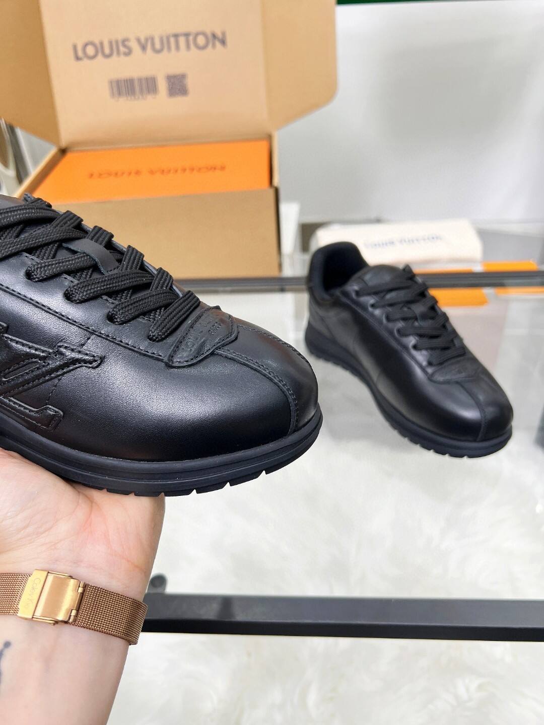 Louis Vuitton Black Leather LV Trainer Sneakers - Black