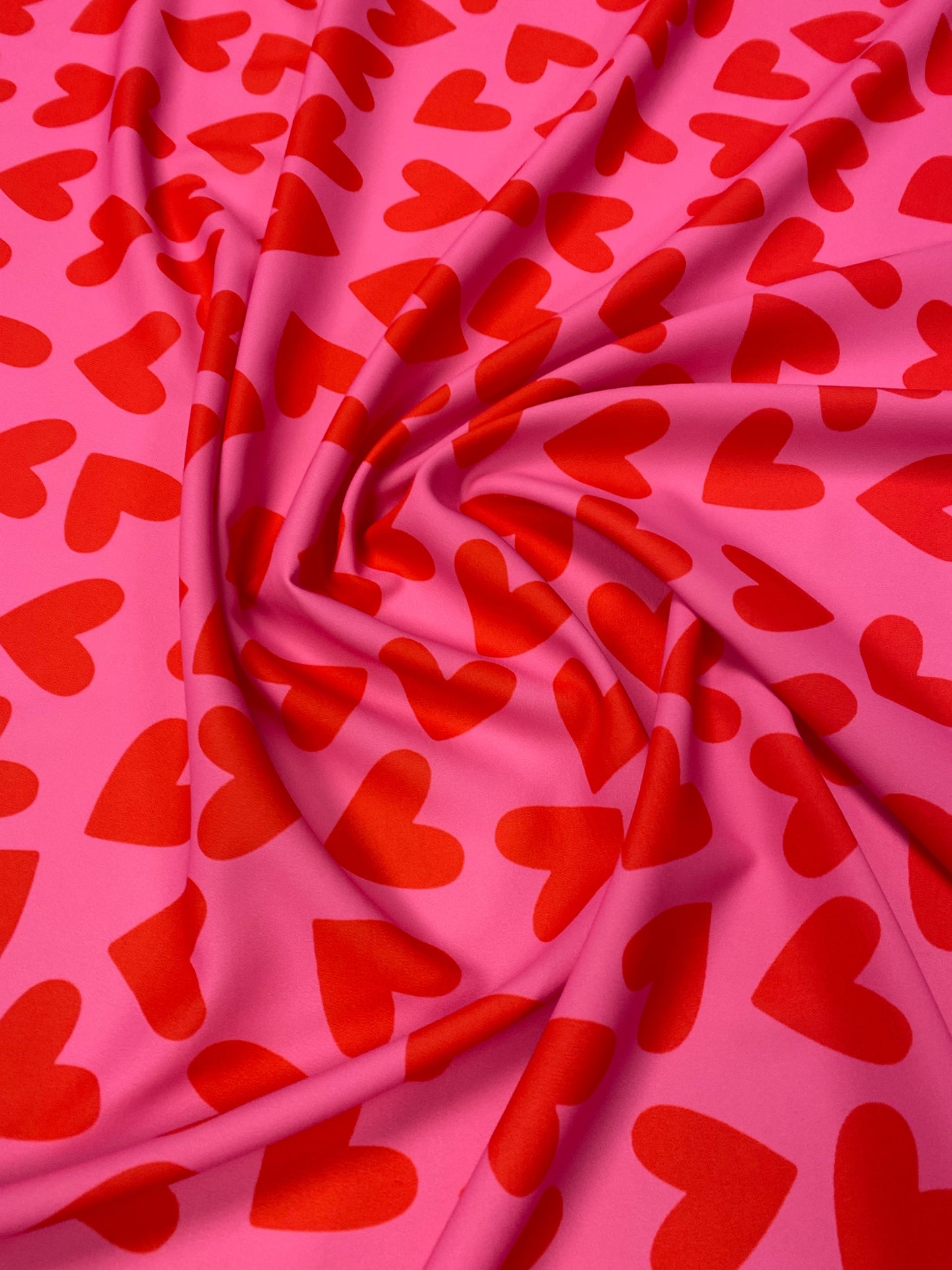 Red Heart Print Pink Fabric by the Metre
