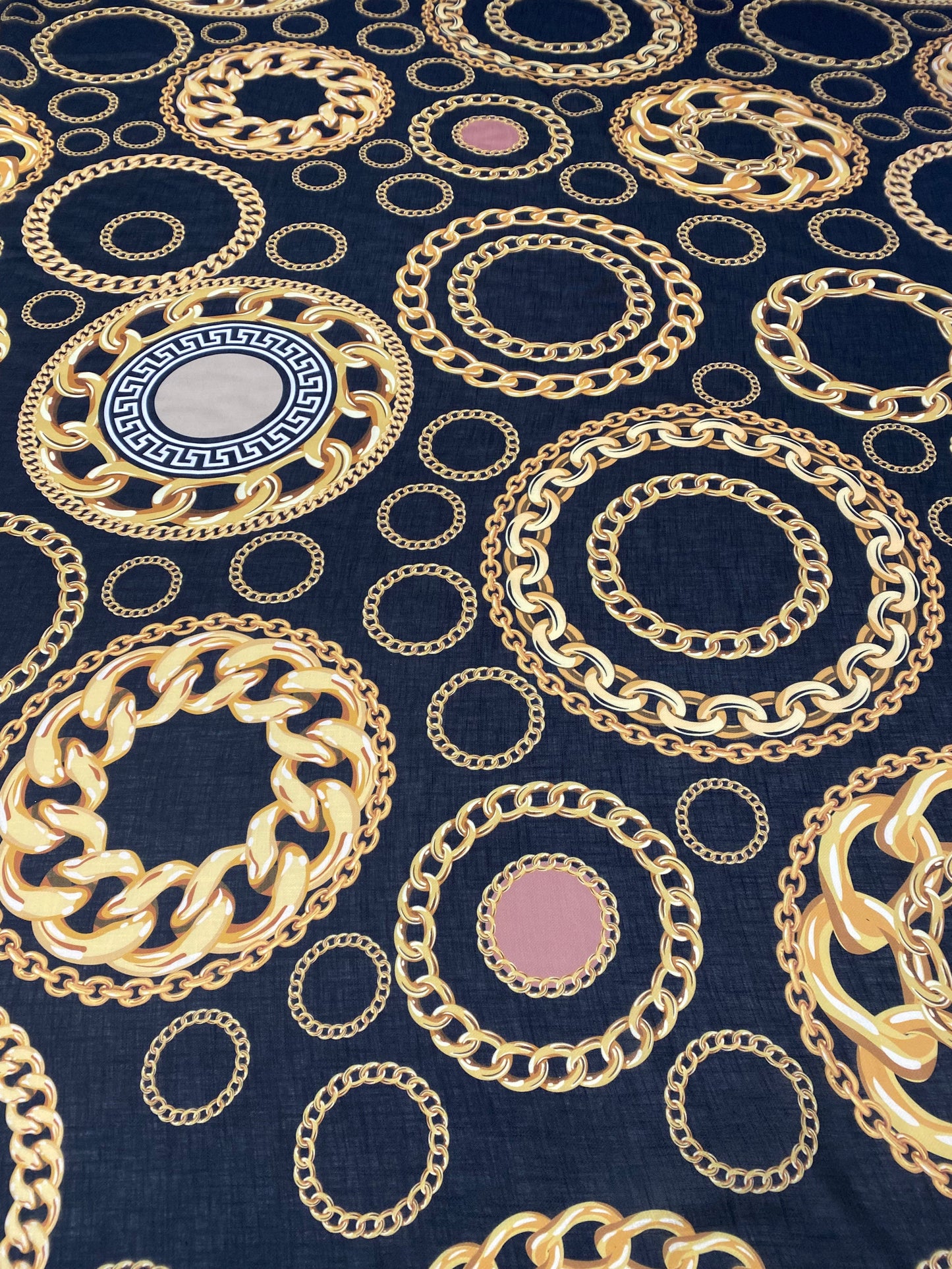 Black and Gold Baroque Pattern Luxury Chain Print Fabric by Metre
