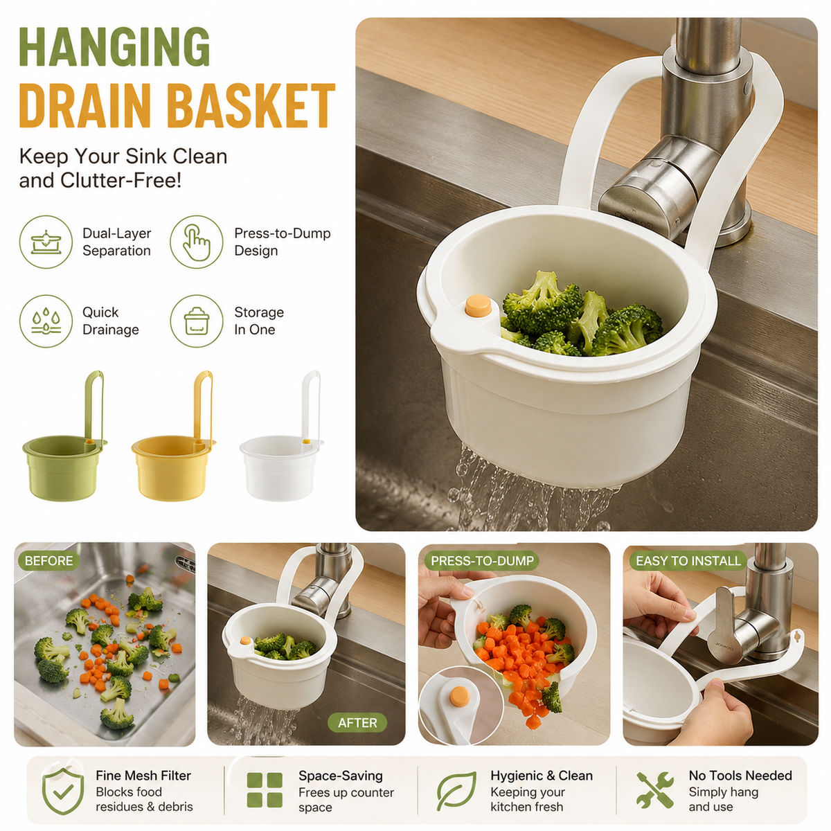 Hanging drain basket