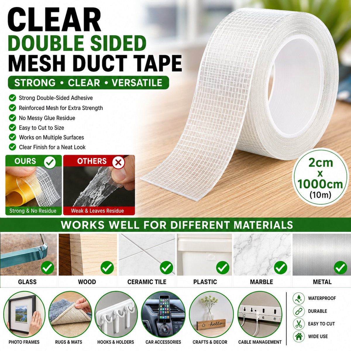 Clear double sided mesh duct tape