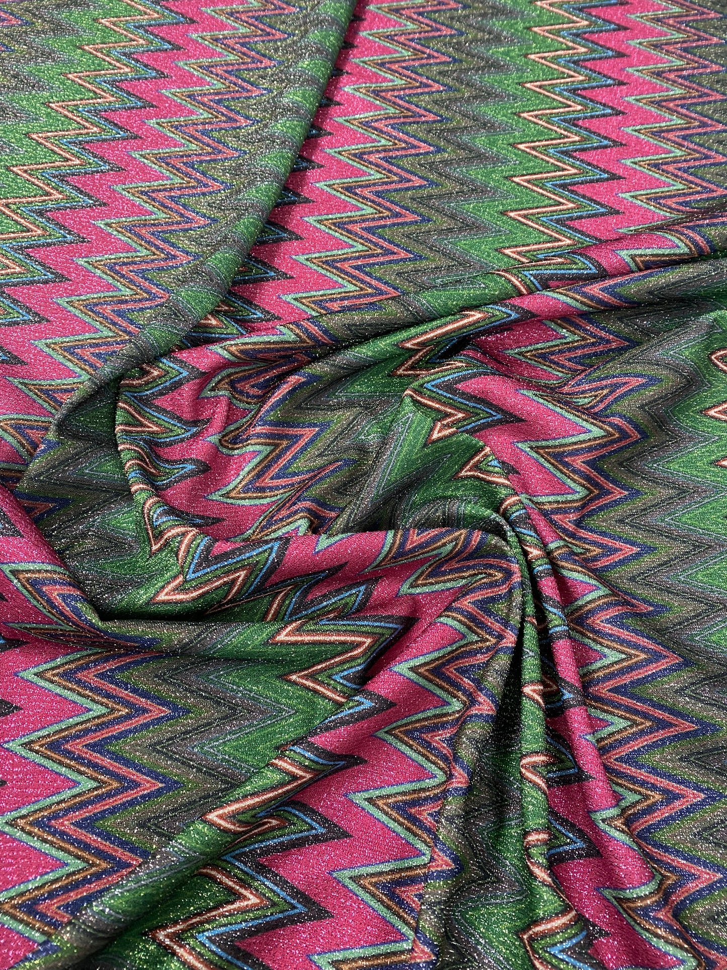 Pink Zigzag Knit Lurex Fabric by the Metre