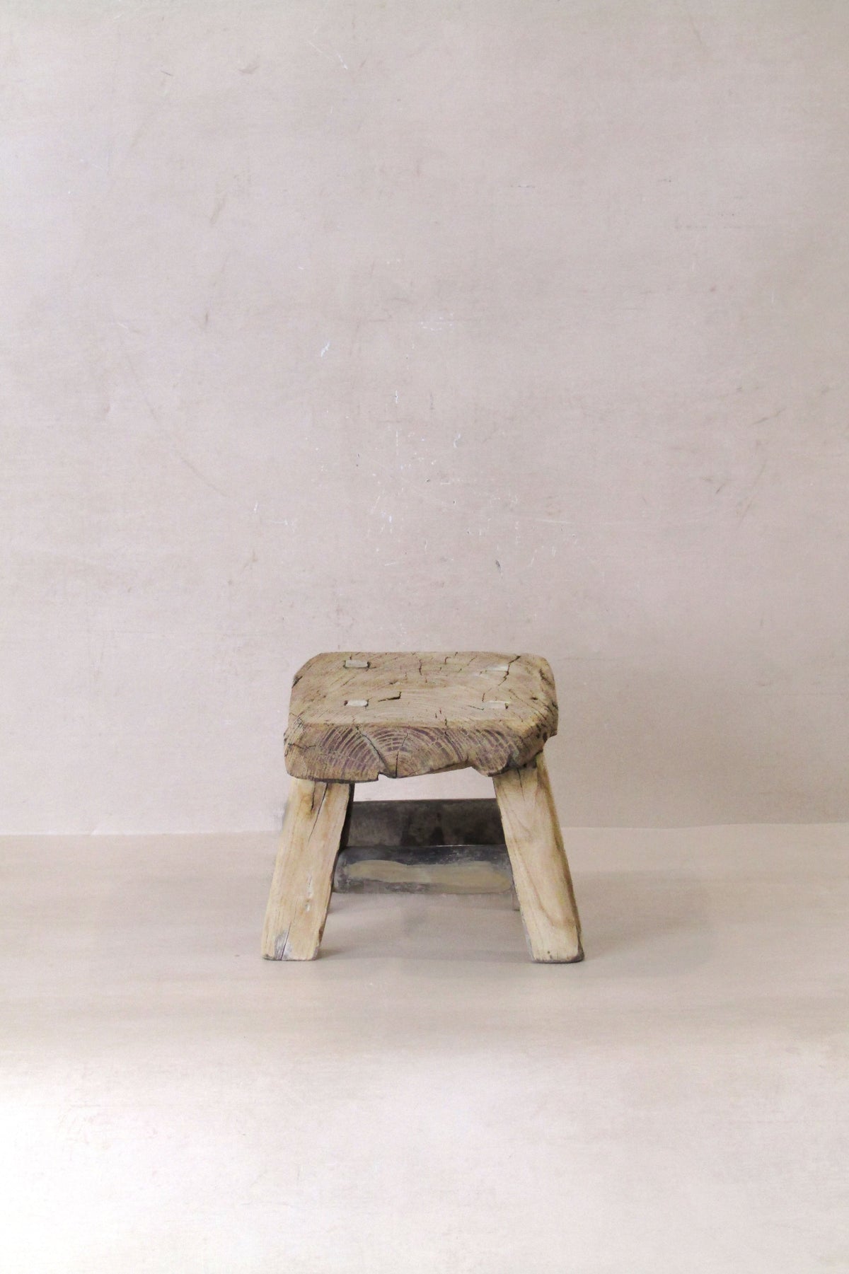 Vintage Rustic Elm Wood Stool - Small - No 25