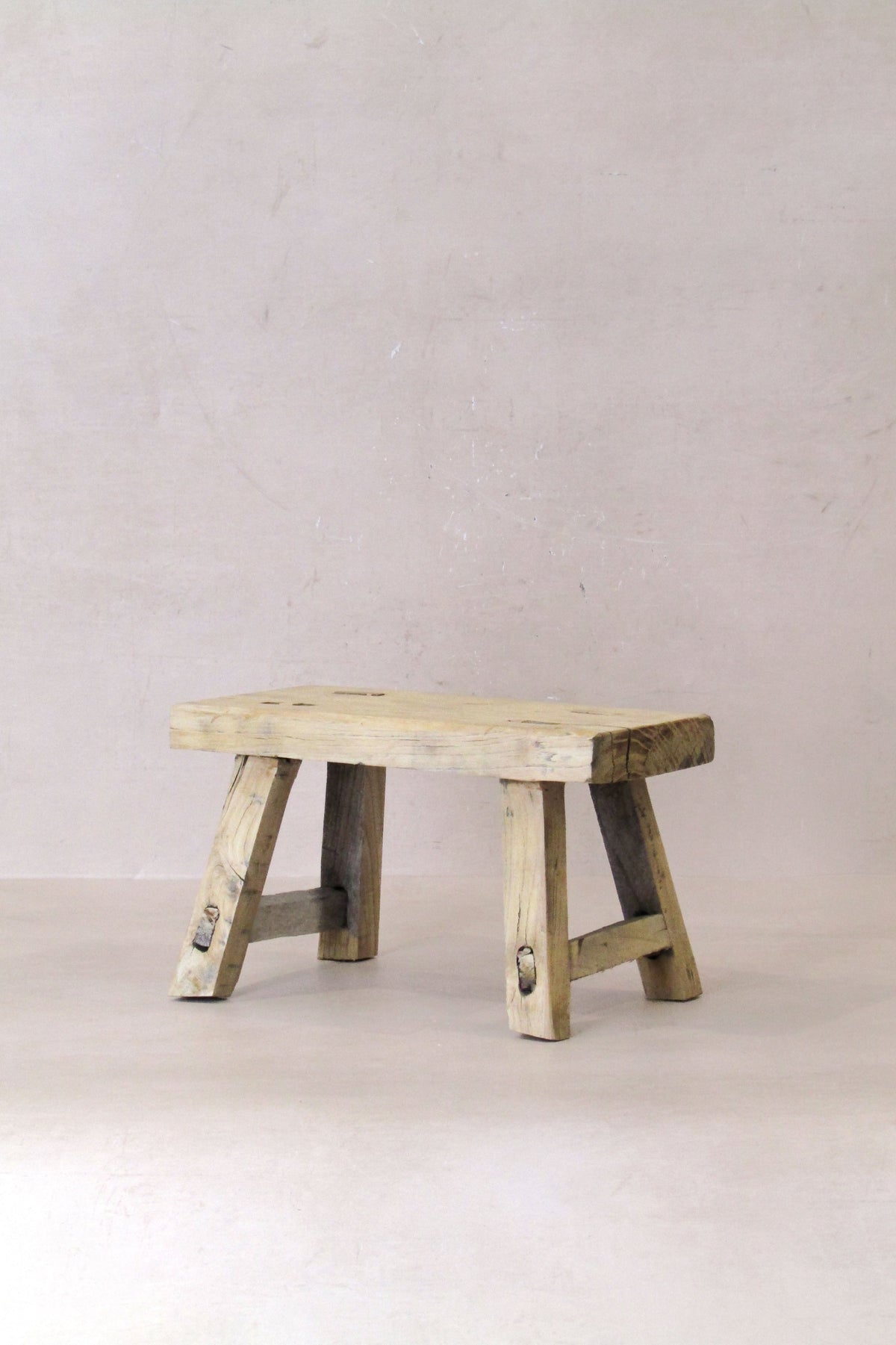 Vintage Rustic Elm Wood Stool - Small - No 28