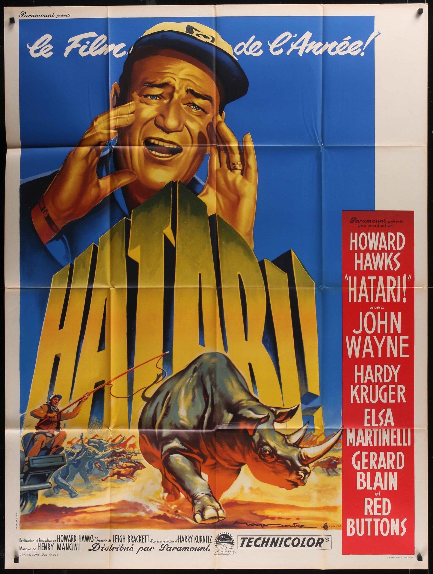 Hatari! (1962) Original French One Panel Movie Poster