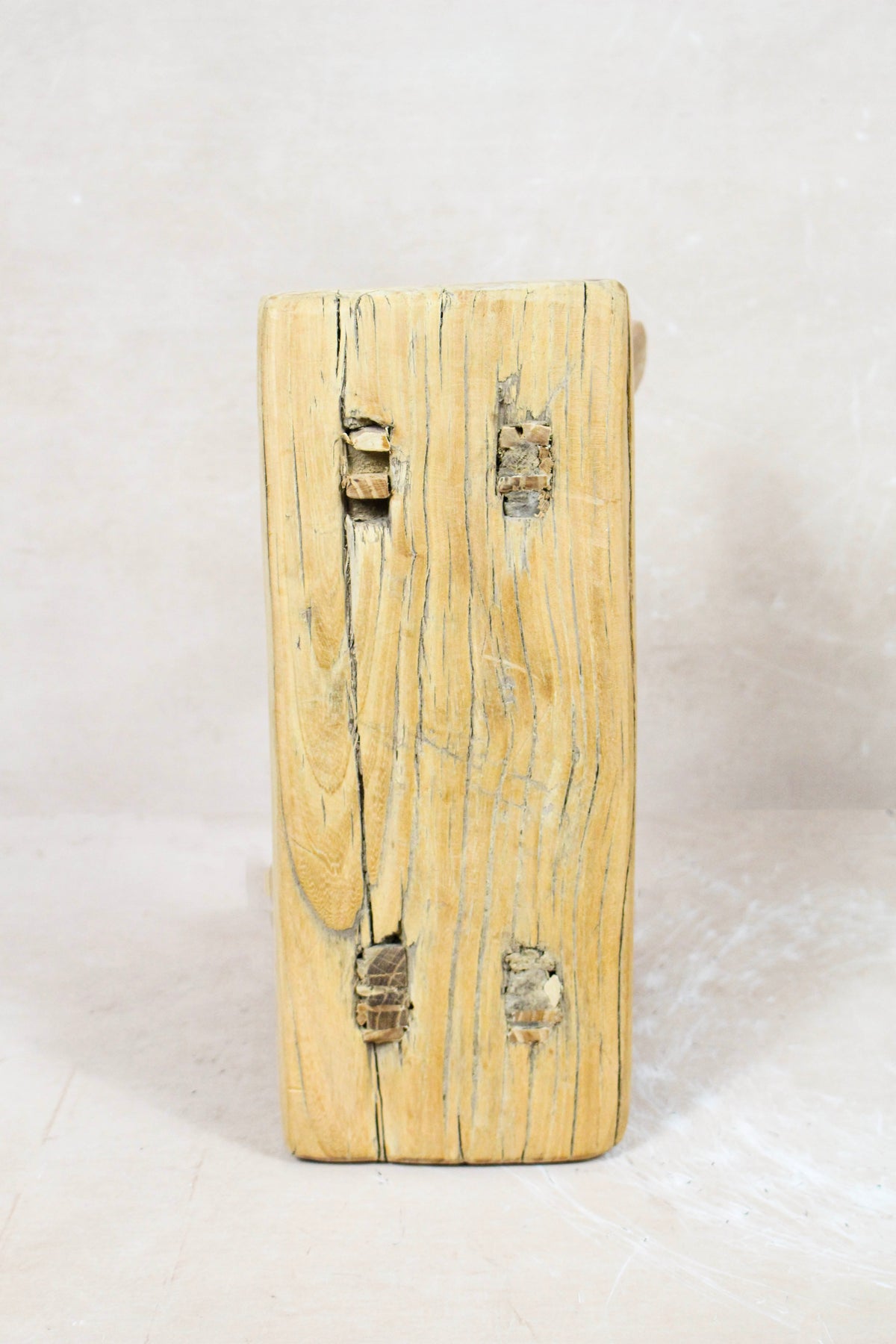 Vintage Rustic Elm Wood Stool - No 61
