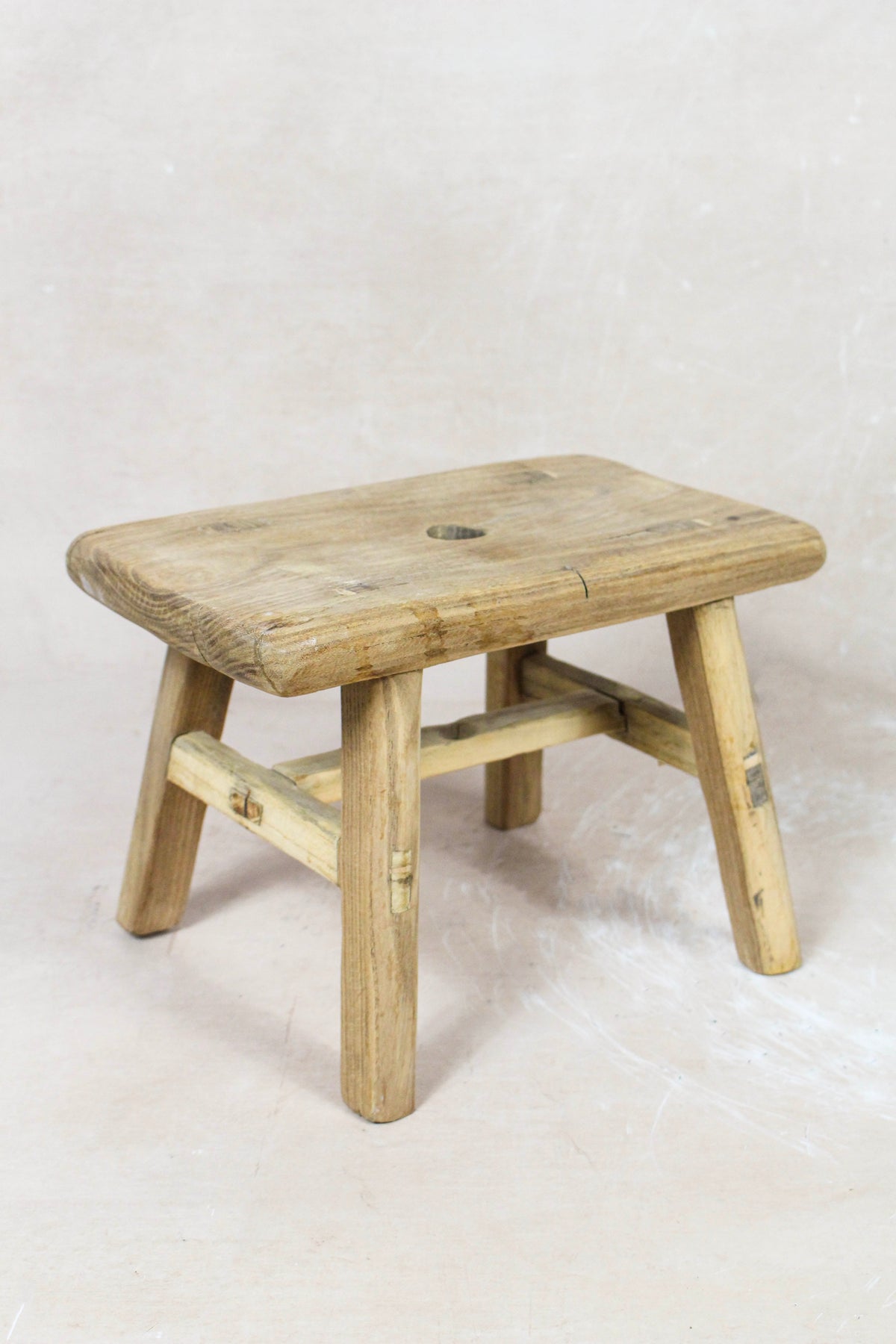 Vintage Rustic Elm Wood Stool - No 64