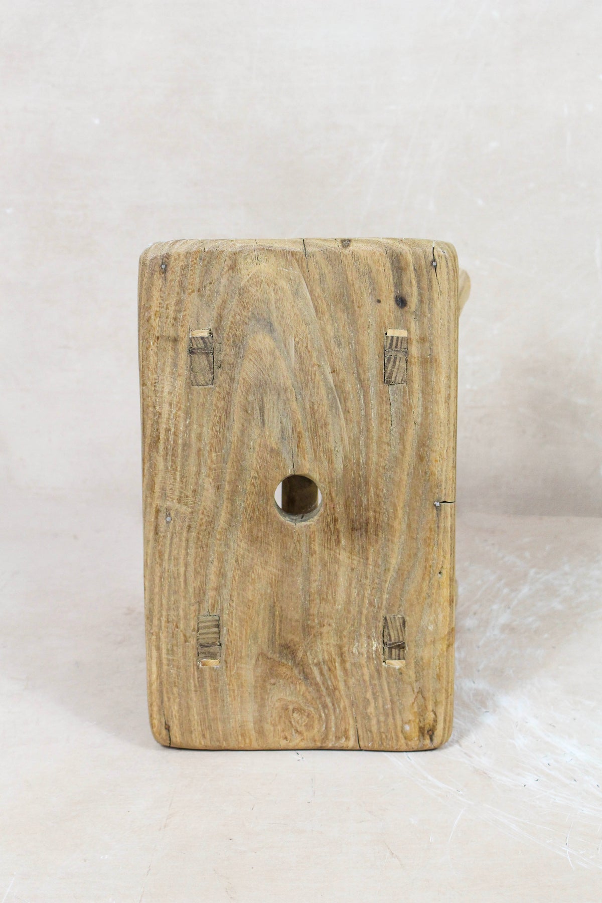Vintage Rustic Elm Wood Stool - No 64