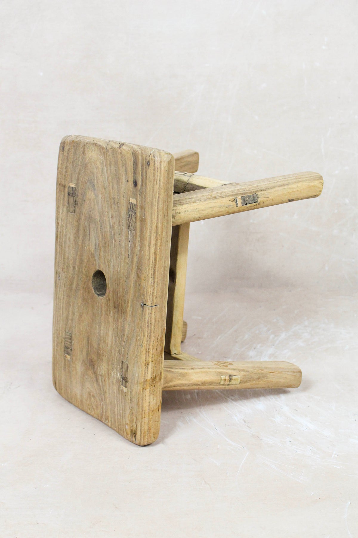 Vintage Rustic Elm Wood Stool - No 64