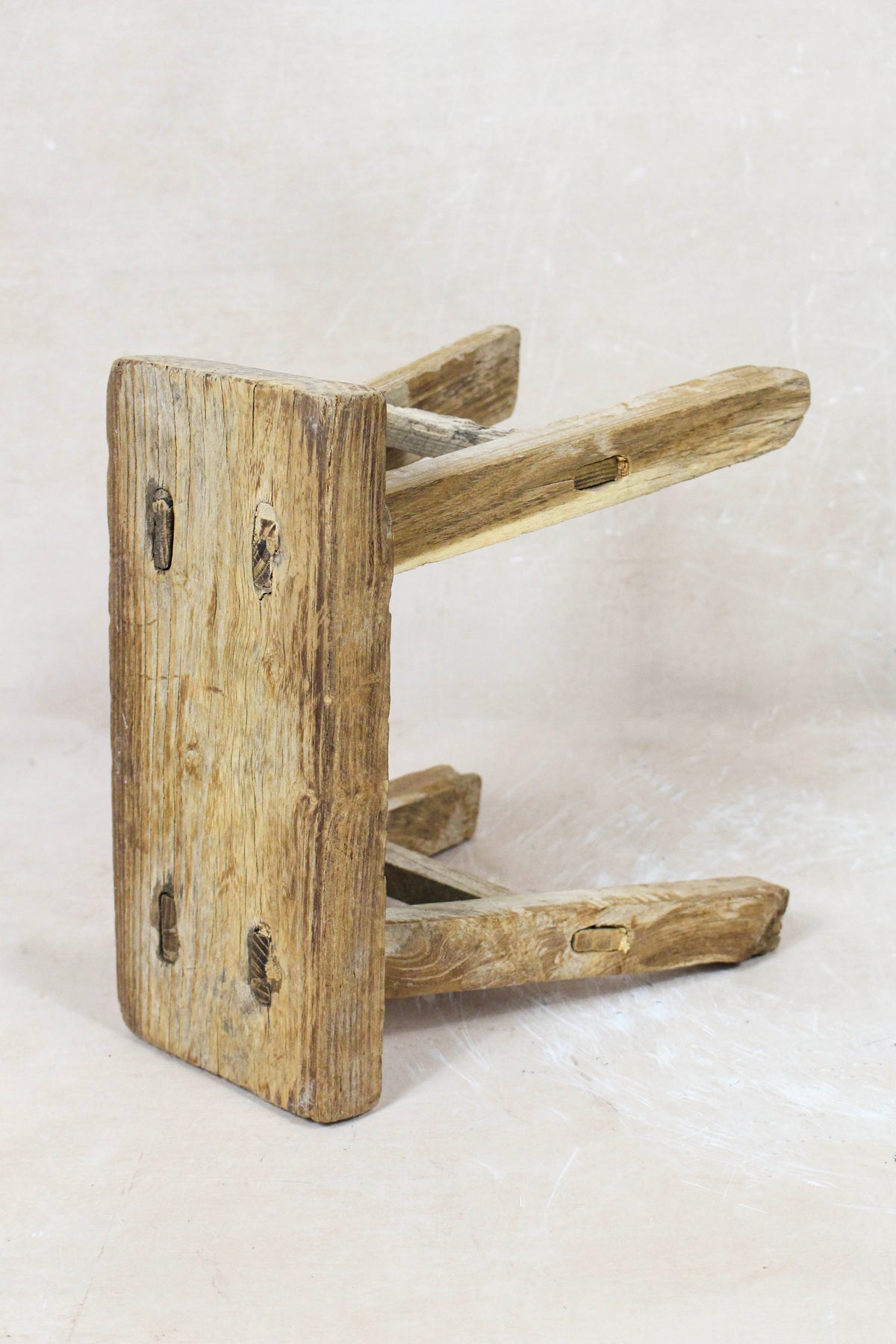 Vintage Rustic Elm Wood Stool - No 65