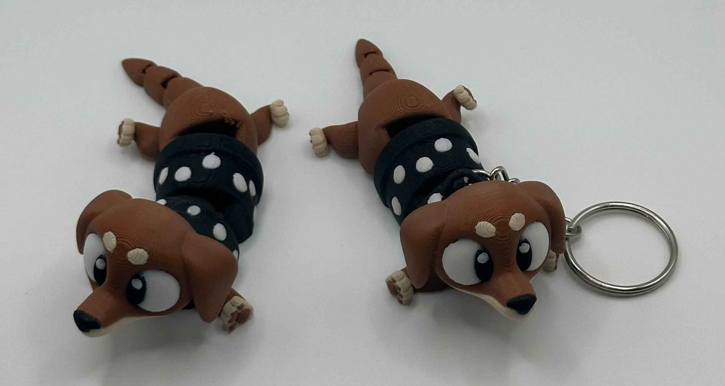 3D Printed Flexi Sausage Dog | Dachshund Fidget Toy | Cute Desk Buddy | Keychain | Keyring Gift for Dog Lovers