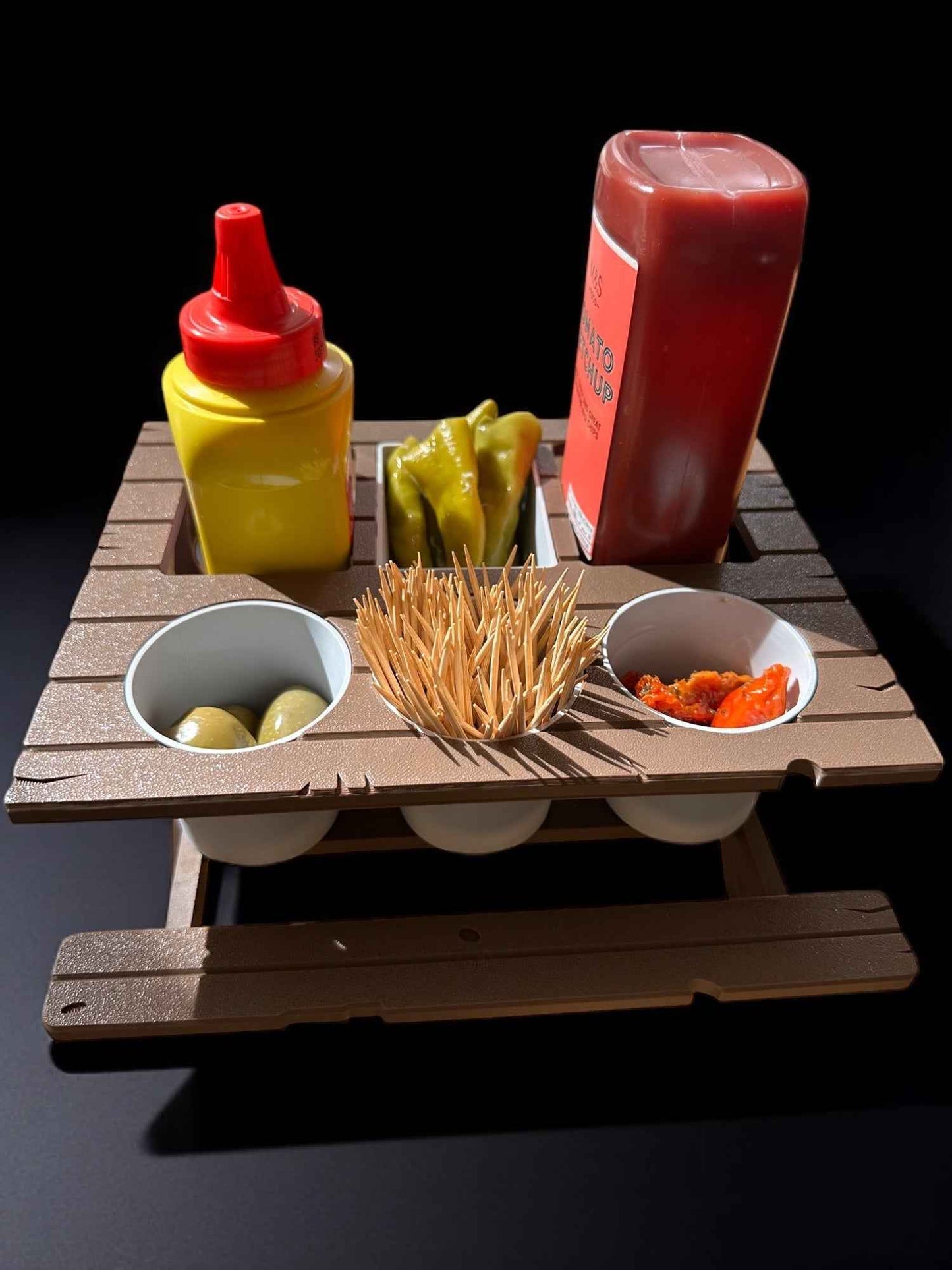 BBQ Picnic Table Sauce and Spice Rack | BBQ Gift | Garden Decor | BBQ Utilities | Outdoor Dining | Optional Dipping & Olive Pots | Gift For Dad