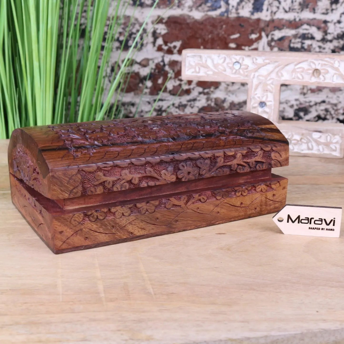 Aipur Sheesham Wood Carved Treasure Chest Box