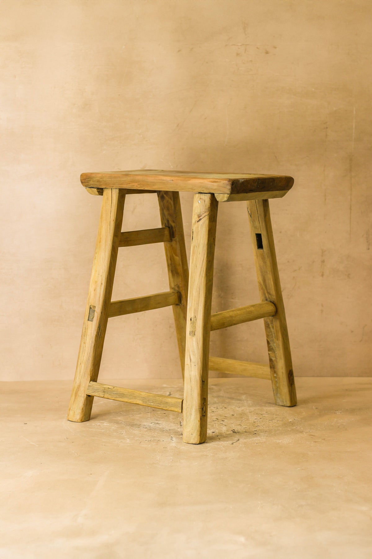 Vintage Rustic Elm Wood Stool - Medium - No 62
