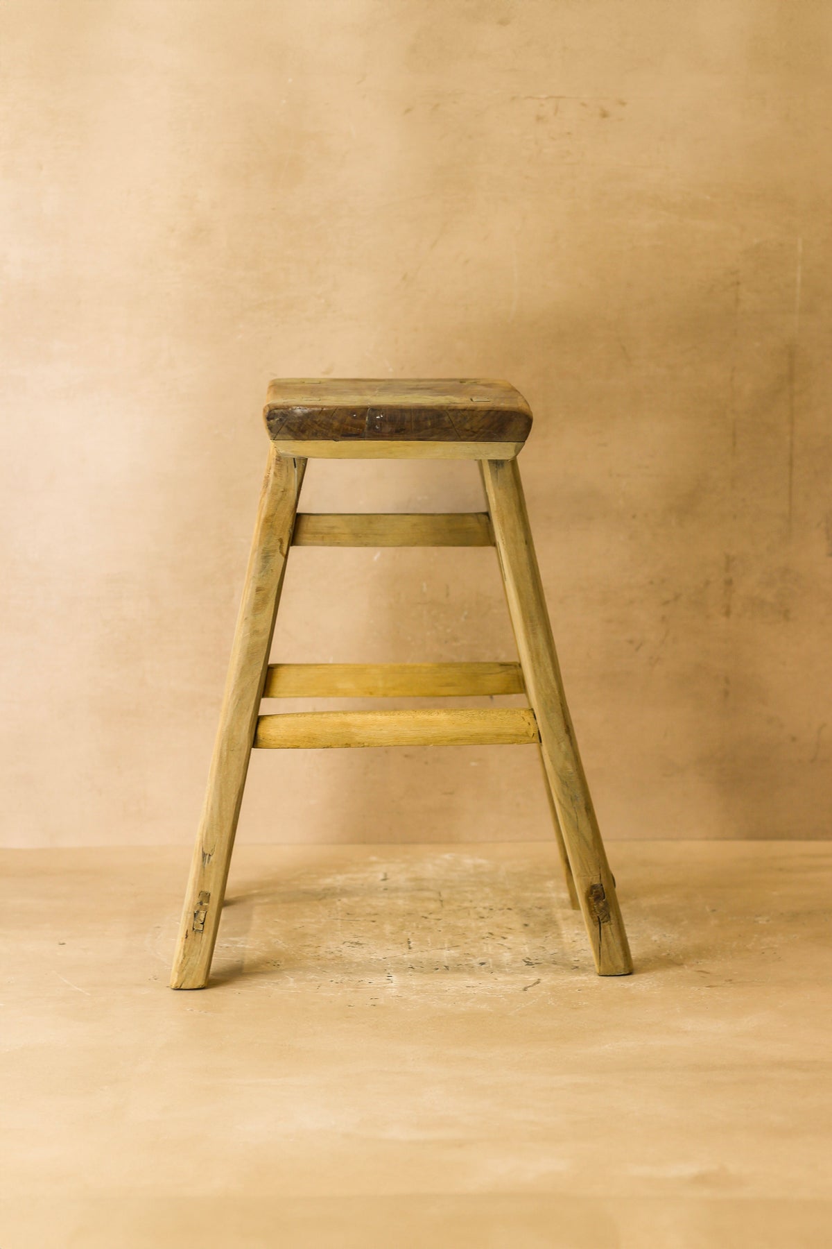 Vintage Rustic Elm Wood Stool - Medium - No 62