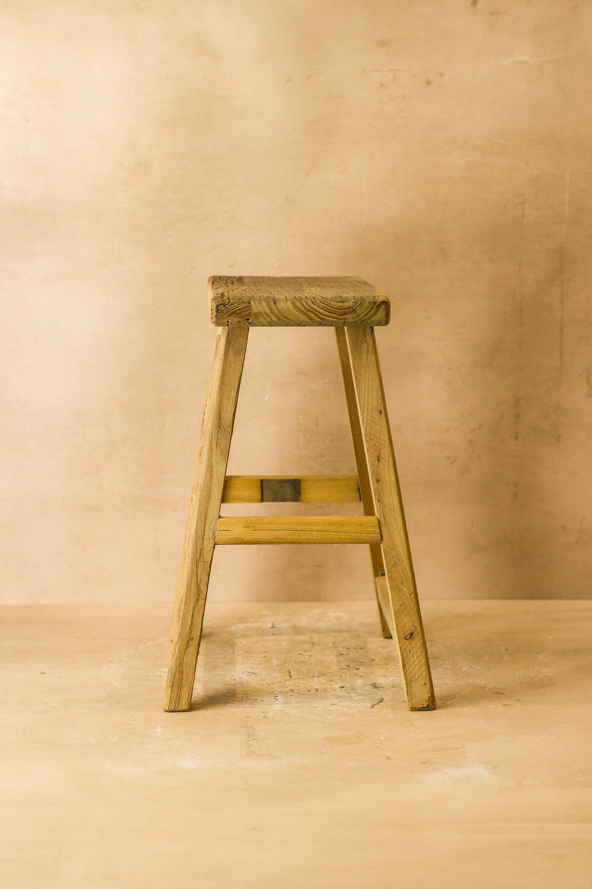 Vintage Rustic Elm Wood Stool - Medium - No 64