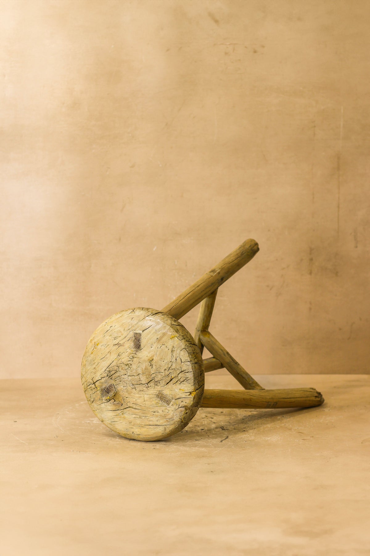 Vintage Rustic Elm Wood Stool - Round - No 45