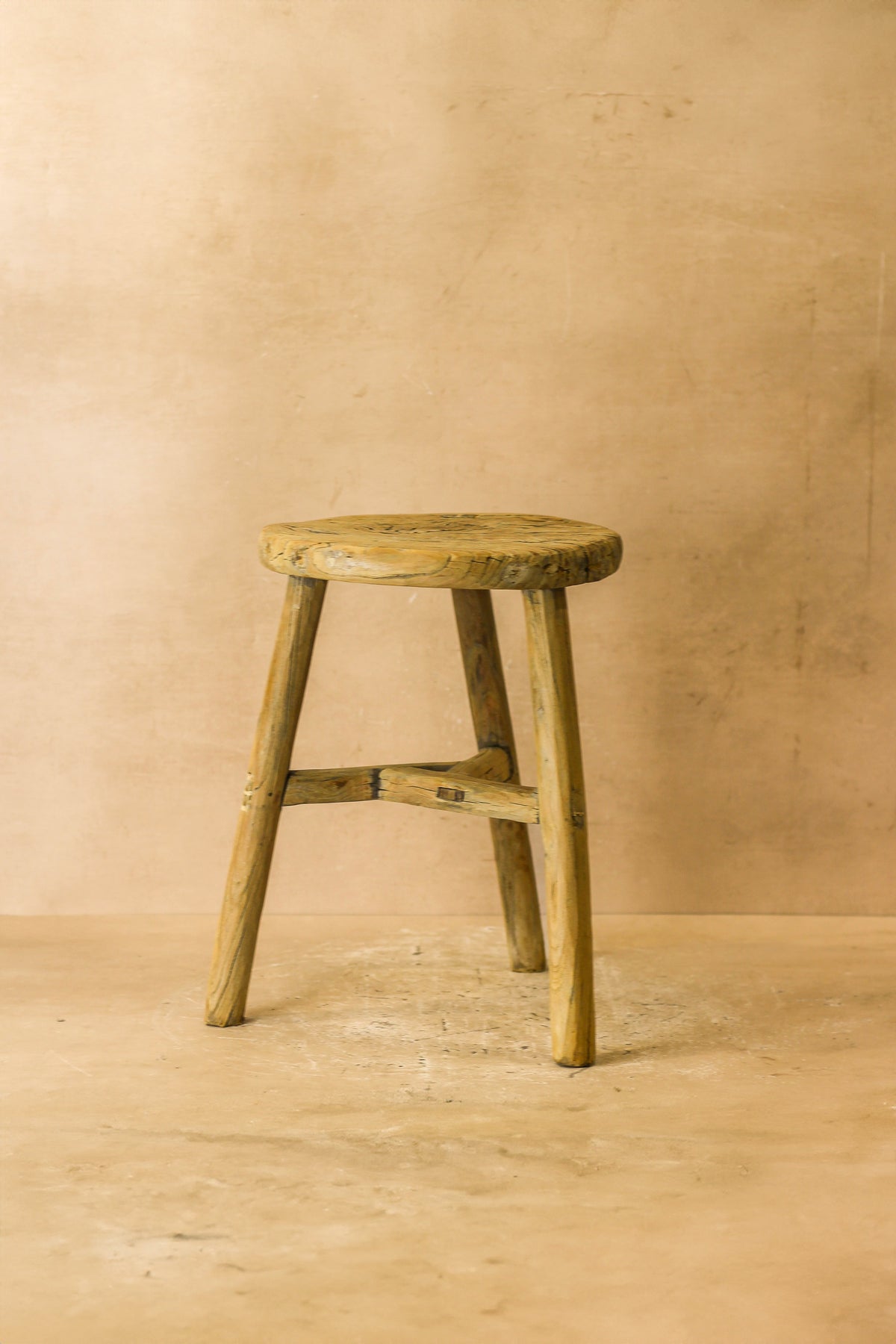 Vintage Rustic Elm Wood Stool - Round - No 48