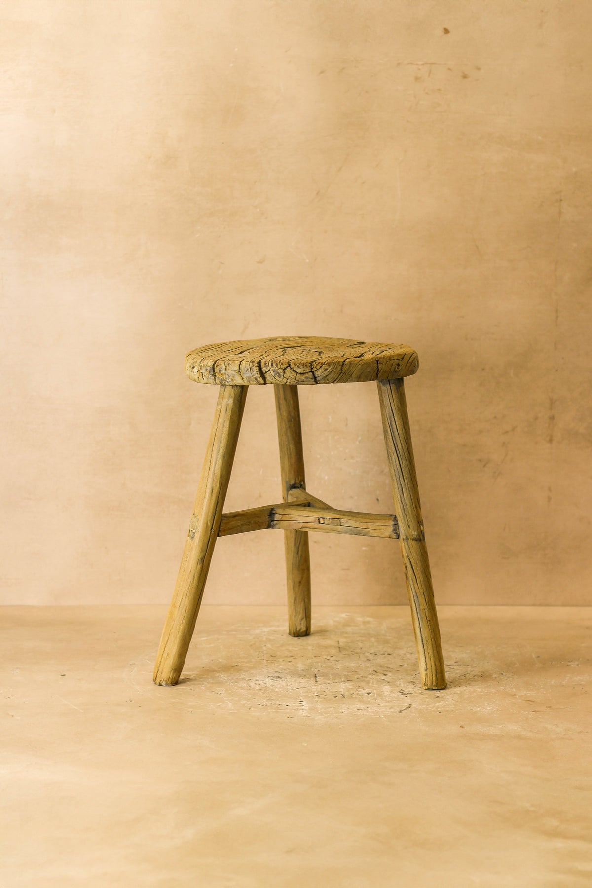 Vintage Rustic Elm Wood Stool - Round - No 48