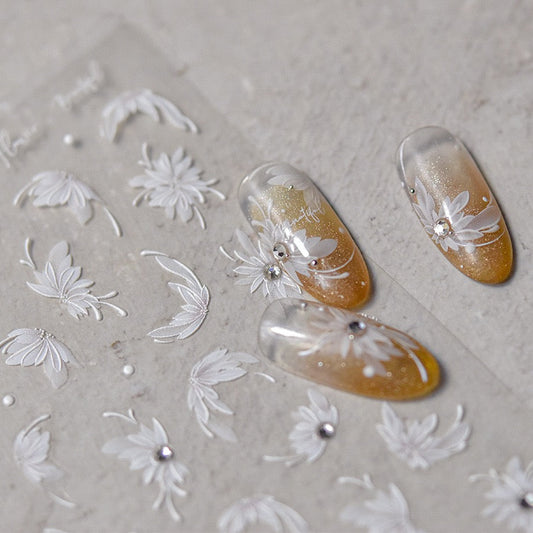 Hello Claws | Spring White Flower 5D Diamond Nail Deco Sticker