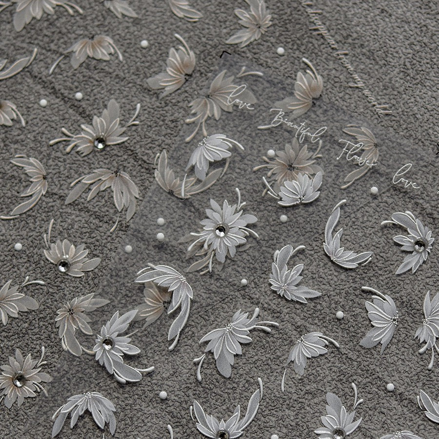 Hello Claws | Spring White Flower 5D Diamond Nail Deco Sticker