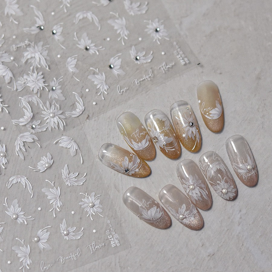 Hello Claws | Spring White Flower 5D Diamond Nail Deco Sticker