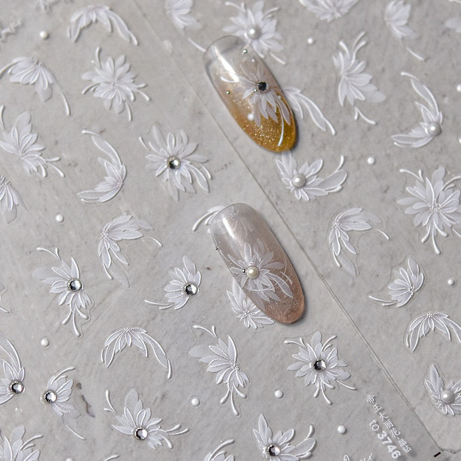 Hello Claws | Spring White Flower 5D Diamond Nail Deco Sticker