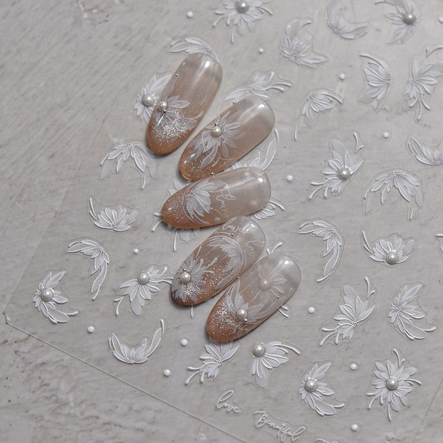 Hello Claws | Spring White Flower 5D Diamond Nail Deco Sticker