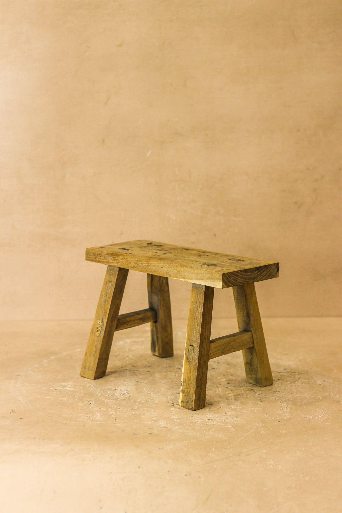 Vintage Rustic Elm Wood Stool - Small - No 17