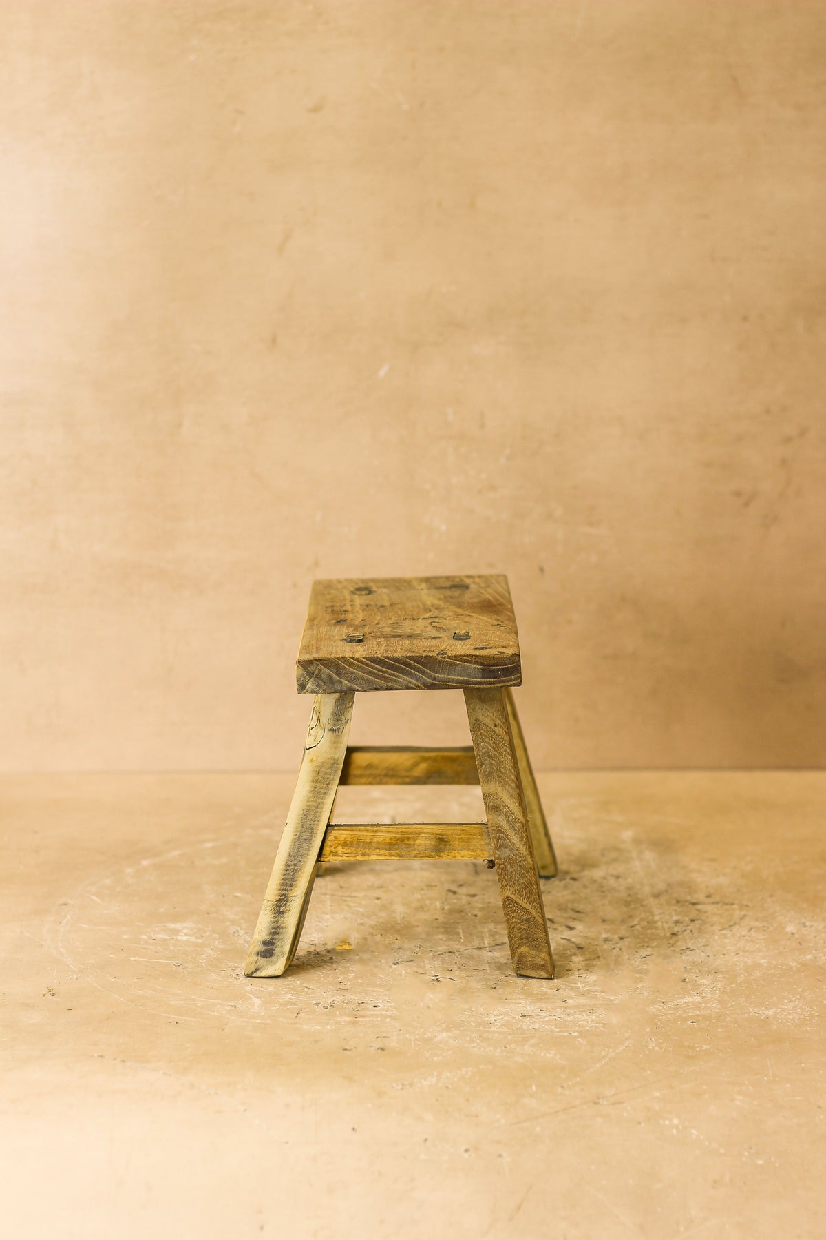 Vintage Rustic Elm Wood Stool - Small - No 17
