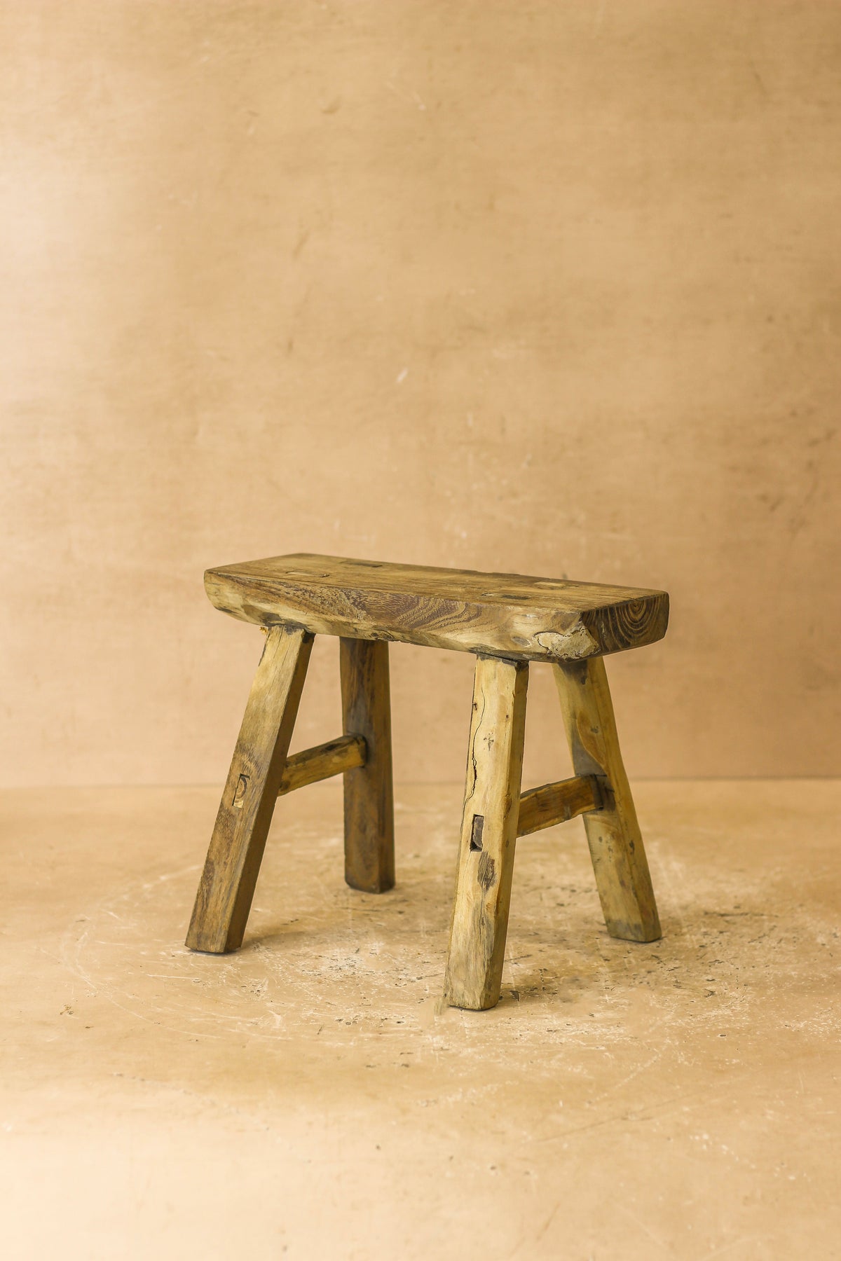 Vintage Rustic Elm Wood Stool - Small - No 18