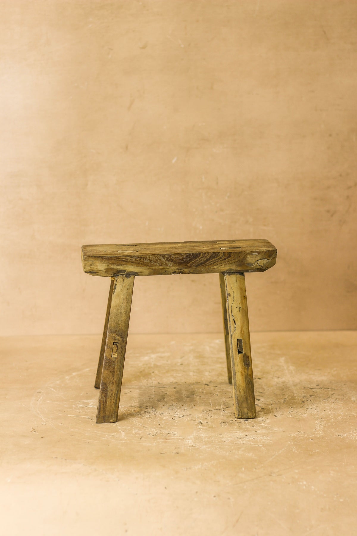 Vintage Rustic Elm Wood Stool - Small - No 18