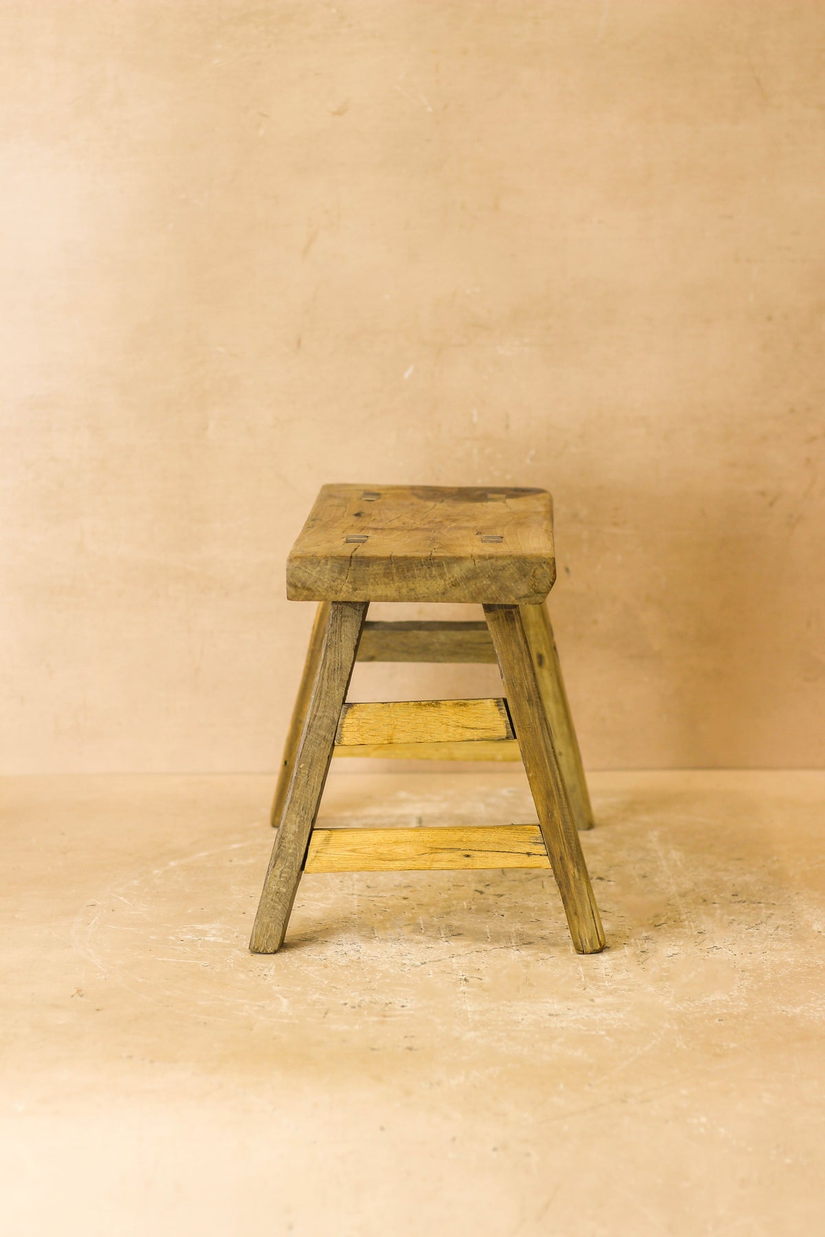 Vintage Rustic Elm Wood Stool - Small - No 20