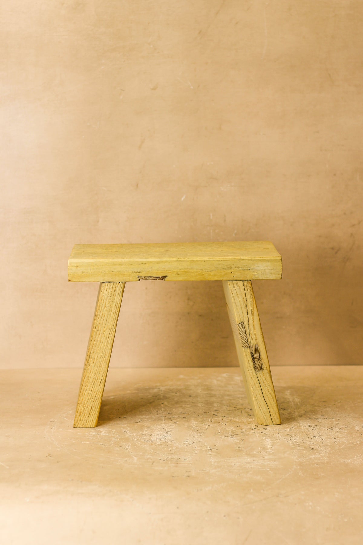 Vintage Rustic Square Elm Wood Stool - Small - No 2