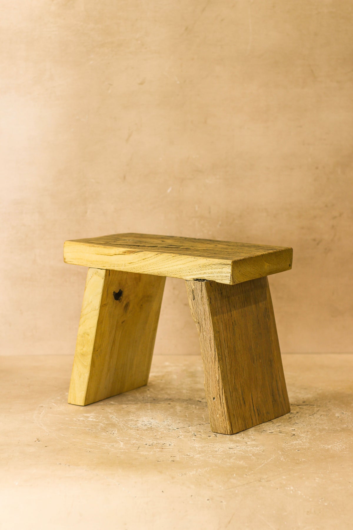 Vintage Rustic Square Elm Wood Stool - Small - No 3