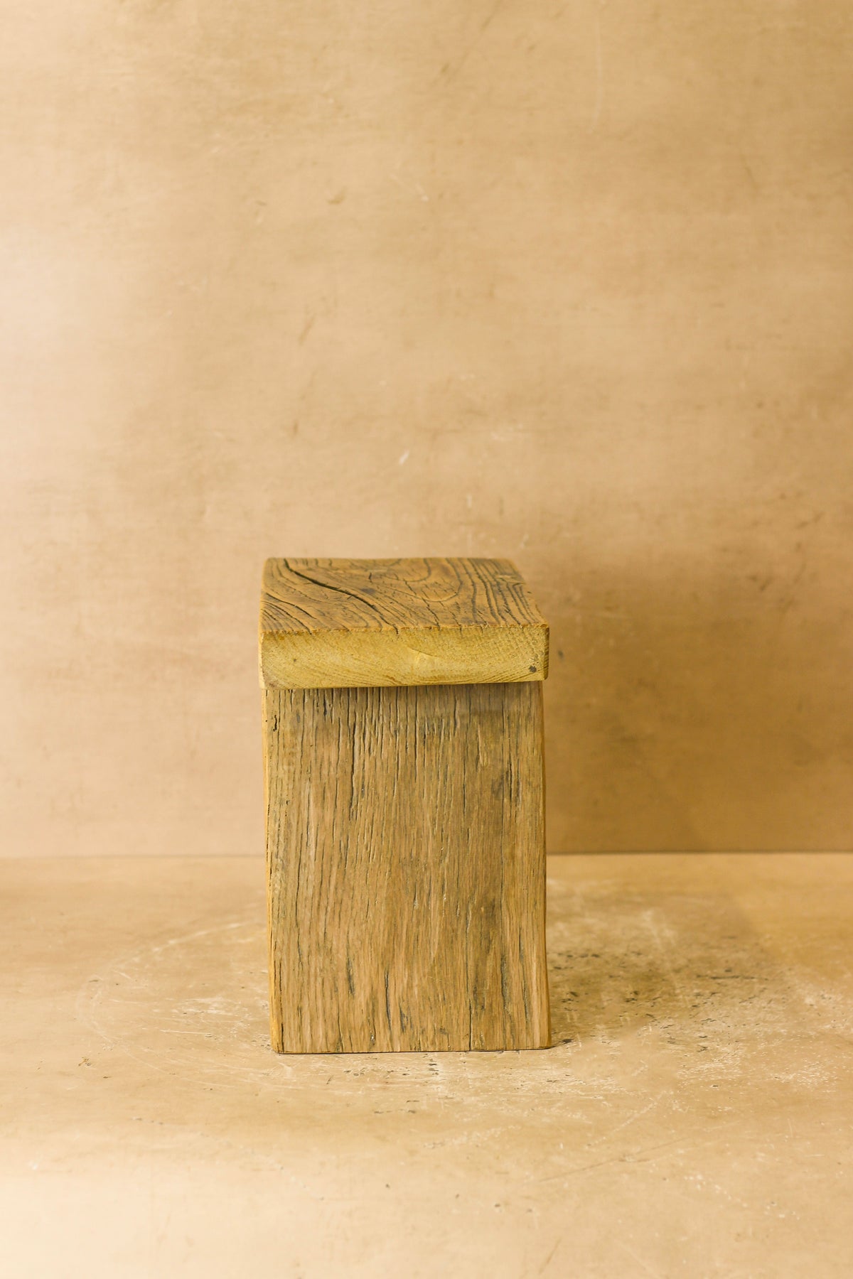 Vintage Rustic Square Elm Wood Stool - Small - No 3