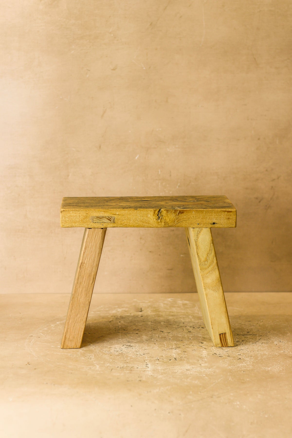 Vintage Rustic Square Elm Wood Stool - Small - No 3