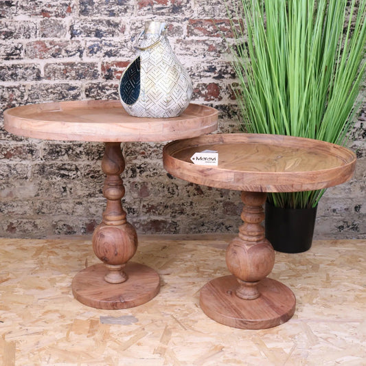 Ucha Set of 2 Wooden Pedestal Side Tables