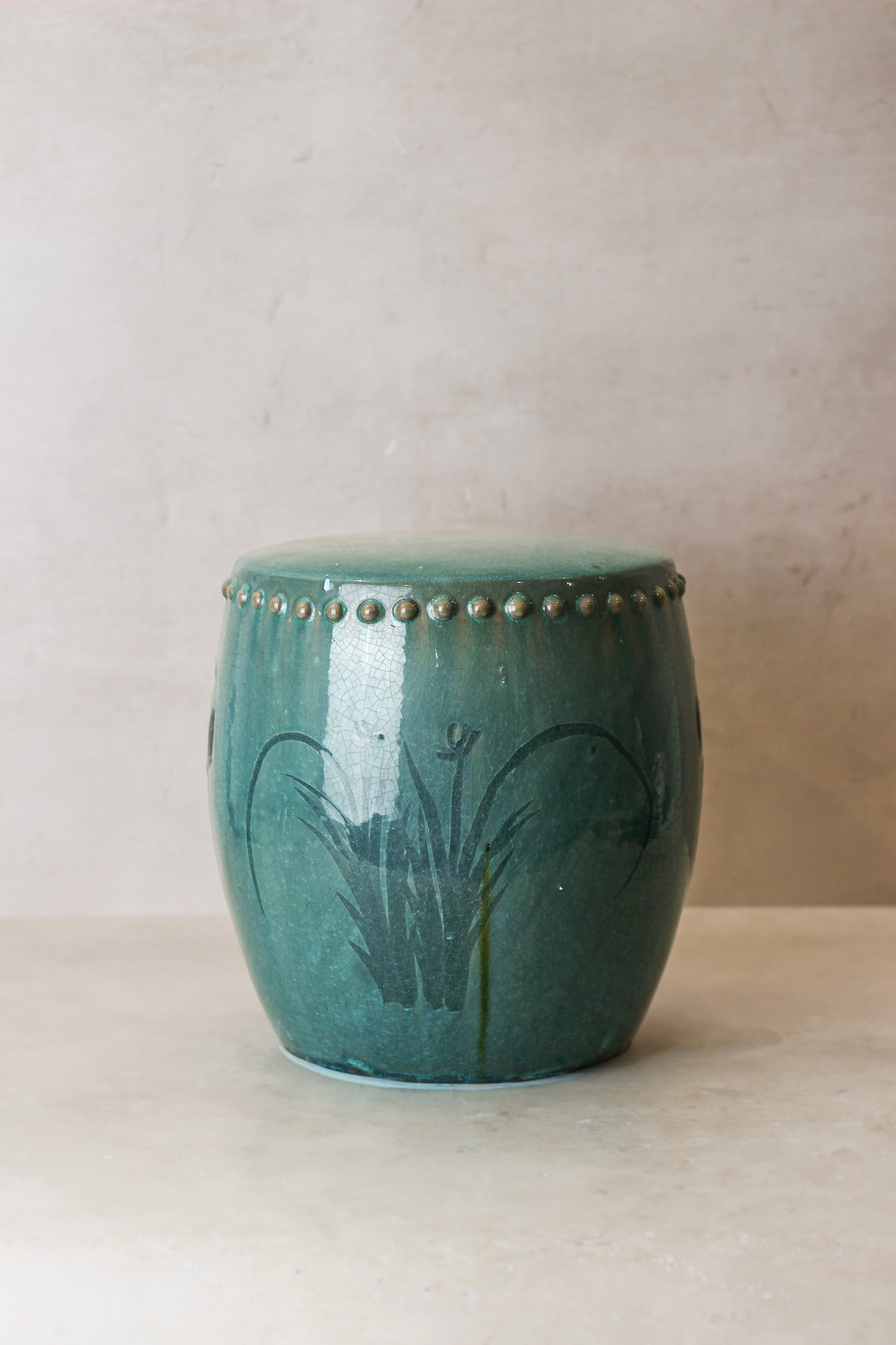 Vintage Emerald Green Ceramic Glazed Asian Garden Stool - No 2