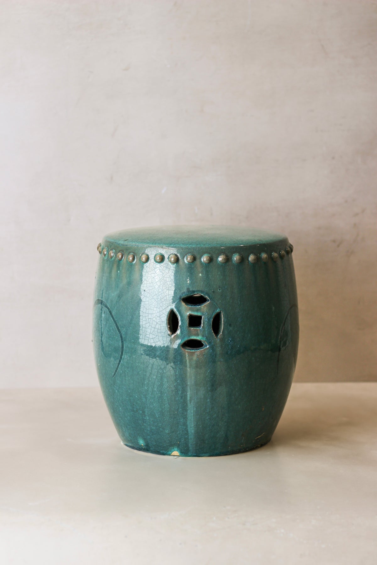 Vintage Emerald Green Ceramic Glazed Asian Garden Stool - No 2