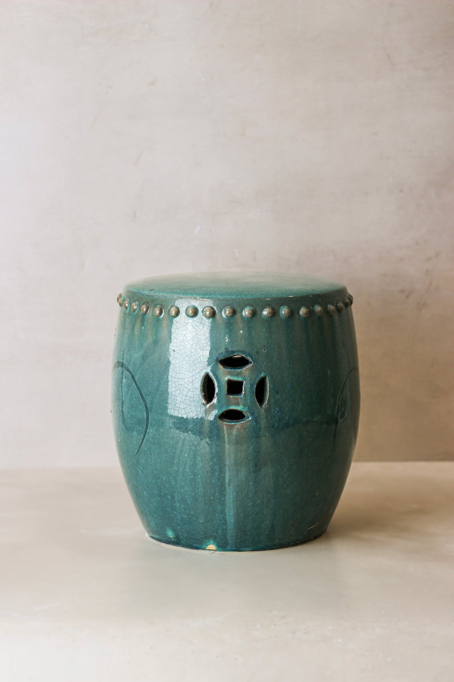 Vintage Emerald Green Ceramic Glazed Asian Garden Stool - No 2