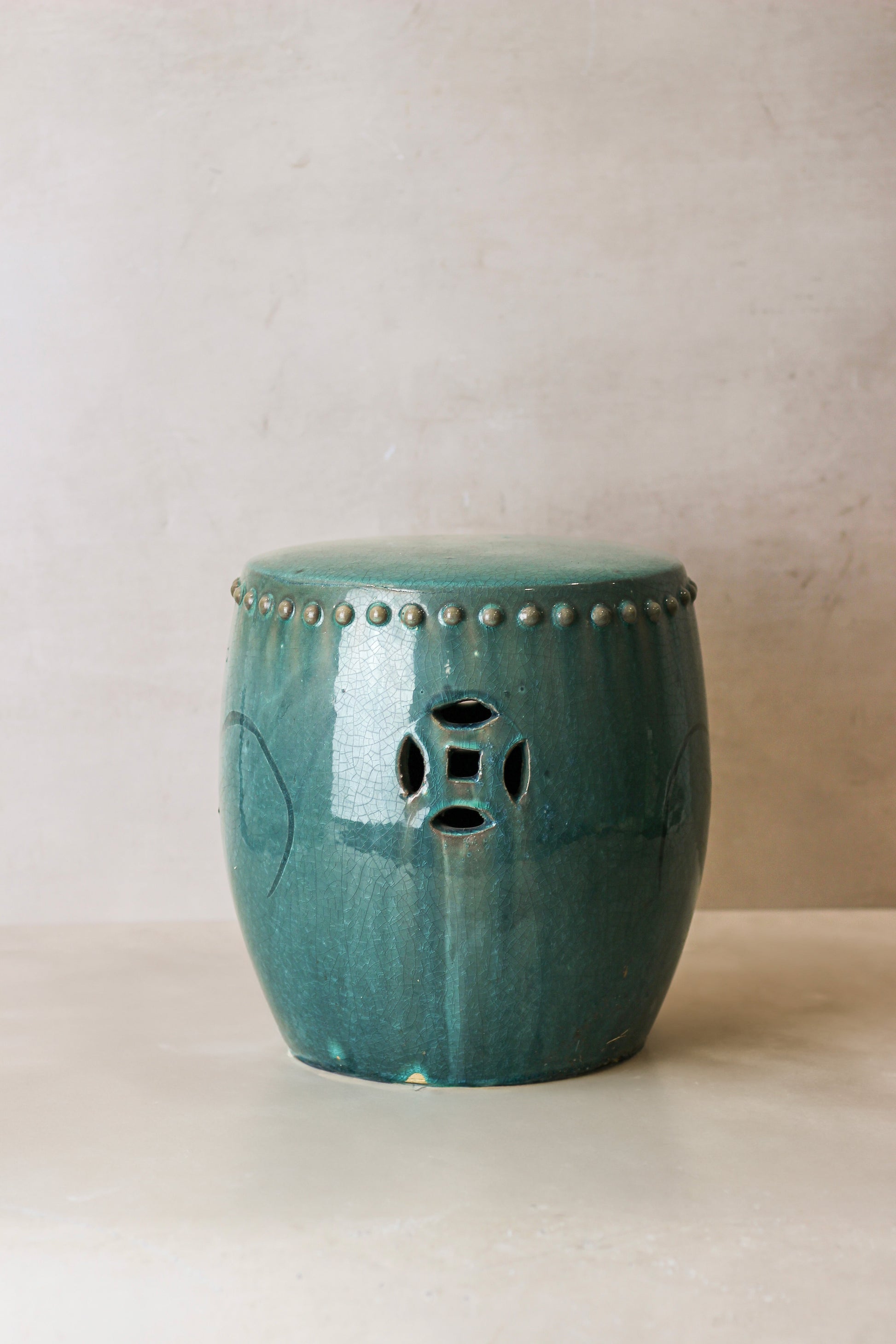 Vintage Emerald Green Ceramic Glazed Asian Garden Stool - No 2