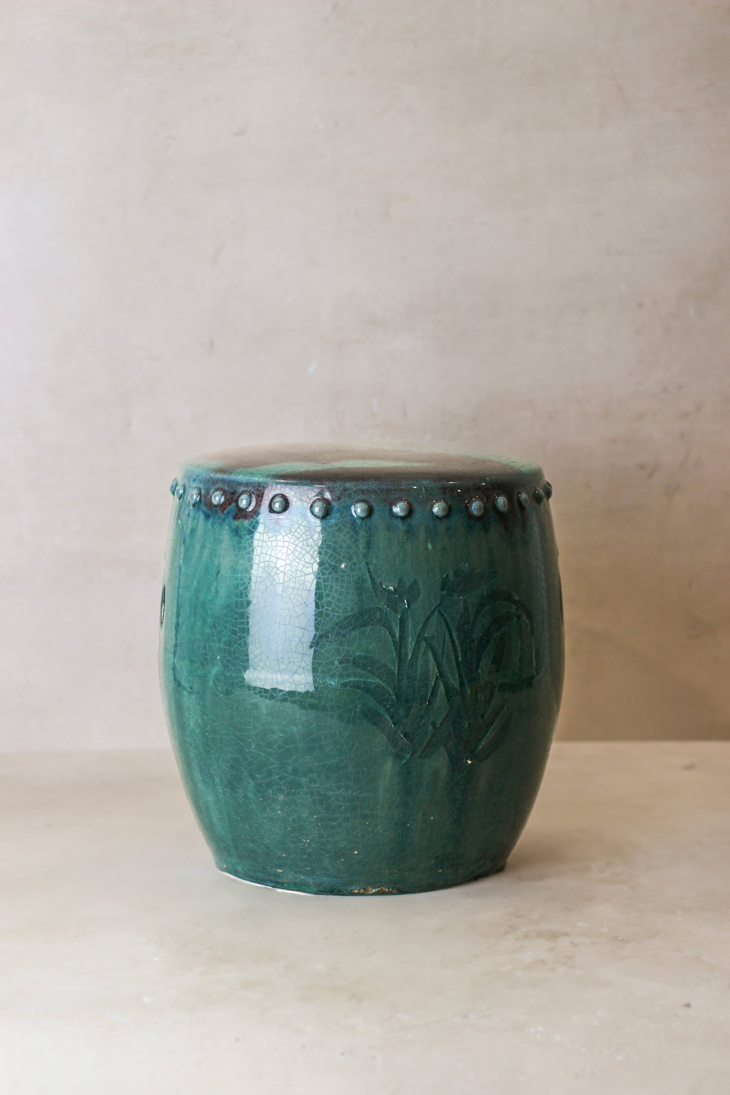 Vintage Emerald Green Ceramic Glazed Asian Garden Stool - No 3