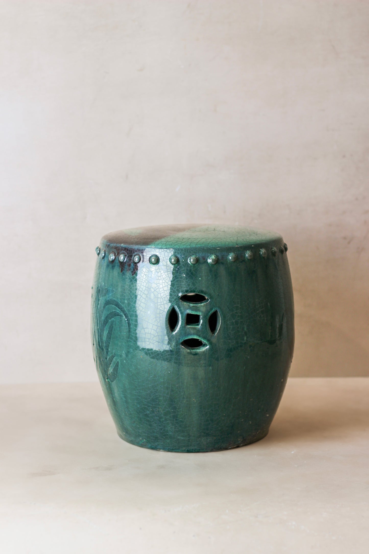 Vintage Emerald Green Ceramic Glazed Asian Garden Stool - No 3