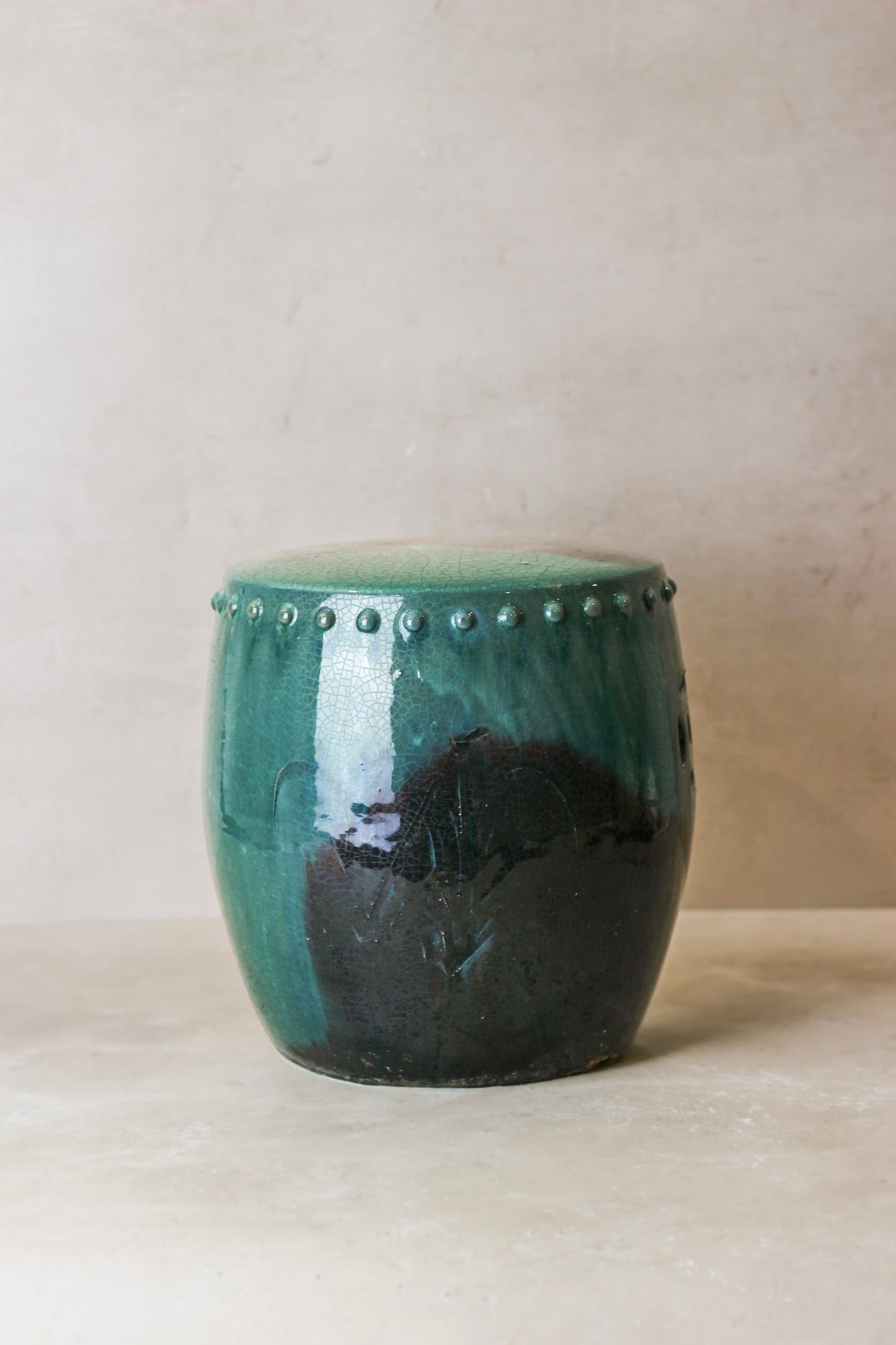 Vintage Emerald Green Ceramic Glazed Asian Garden Stool - No 3