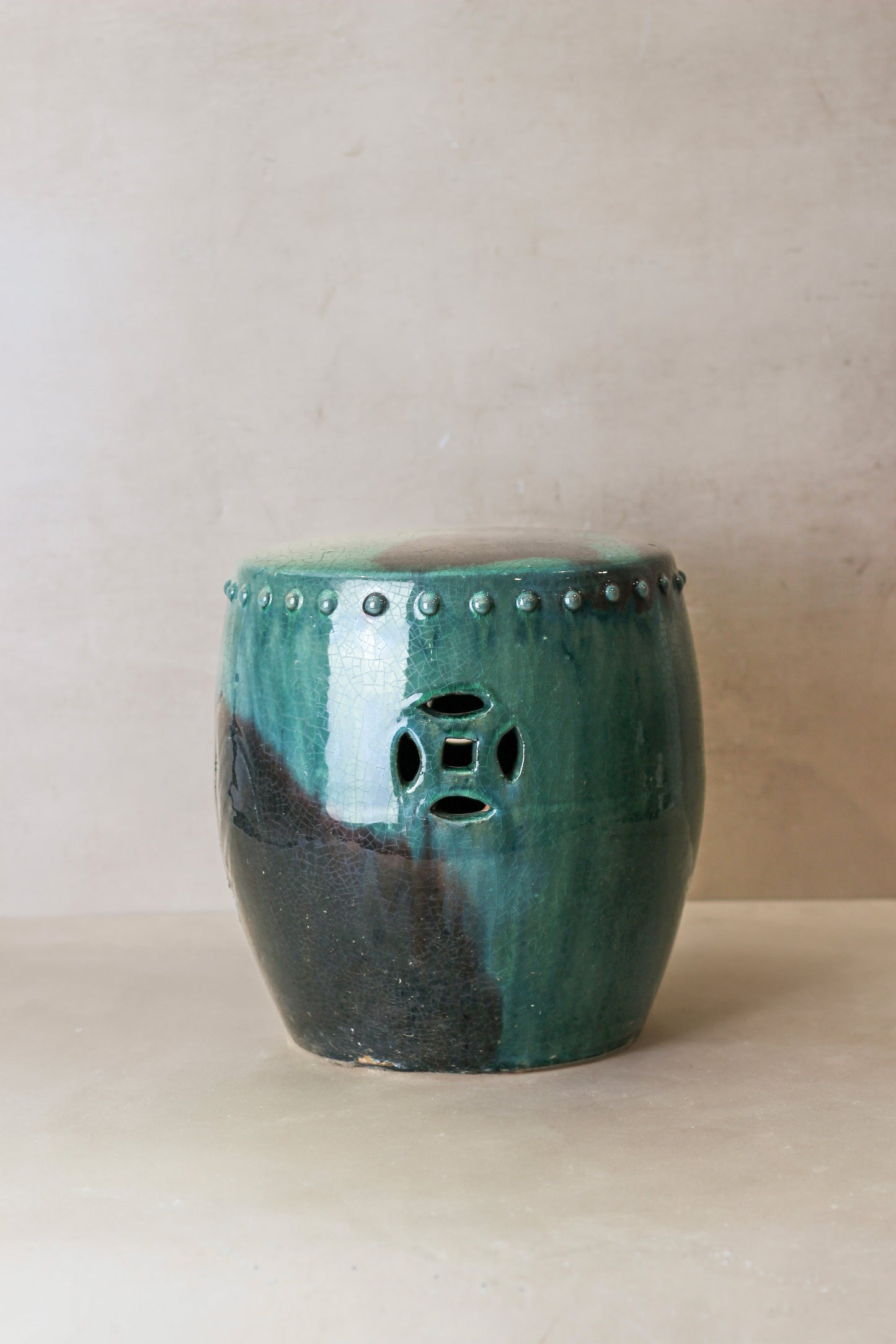 Vintage Emerald Green Ceramic Glazed Asian Garden Stool - No 3