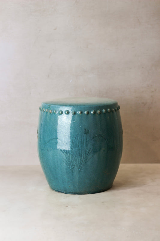 Vintage Emerald Green Ceramic Glazed Asian Garden Stool - No 4