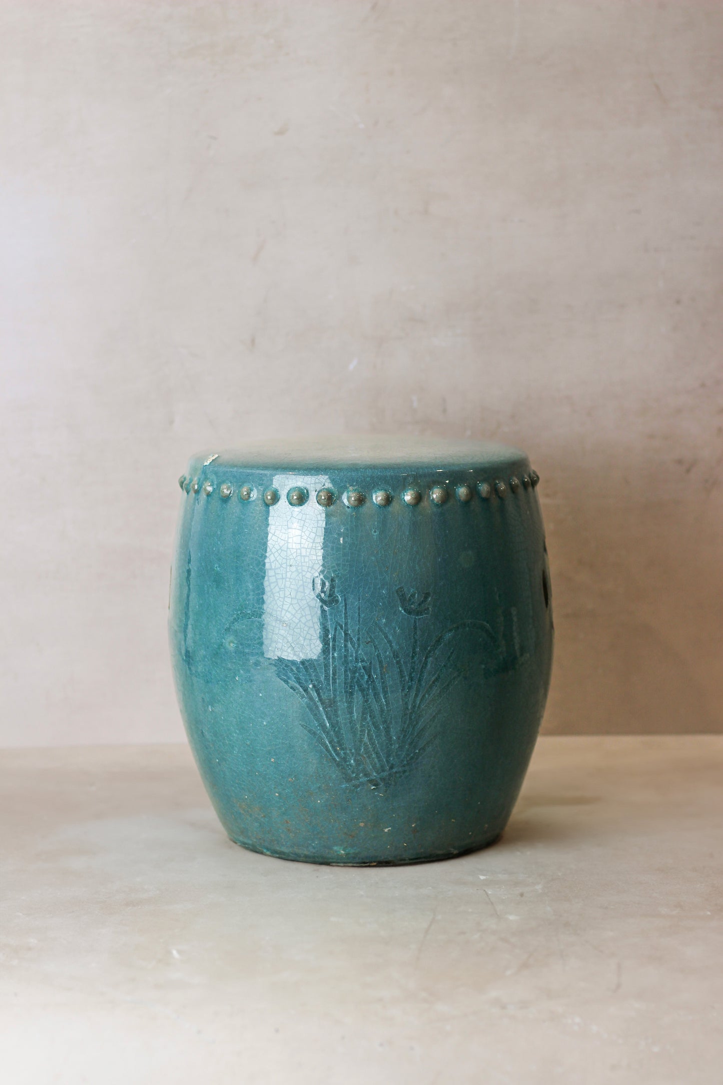 Vintage Emerald Green Ceramic Glazed Asian Garden Stool - No 4