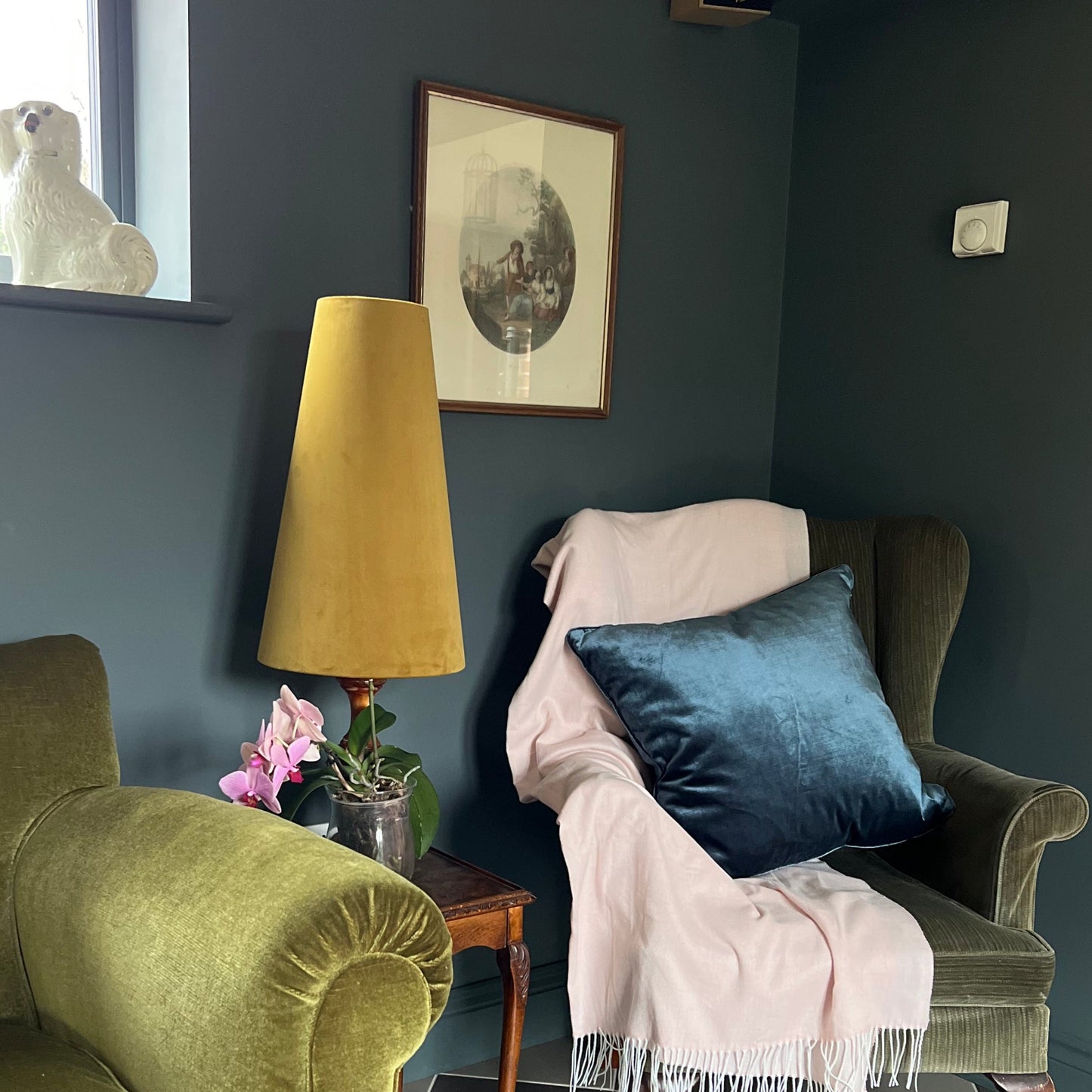 Mustard Velvet cone lampshade, extra tall lampshade