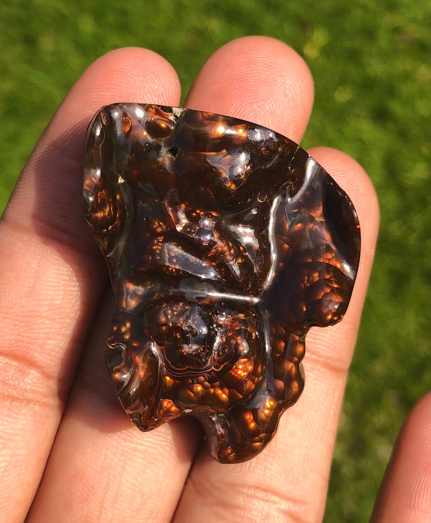 133ct Big Size Rare Fire Agate Carving, Lava Bubbling out of it - Collector Gemstone